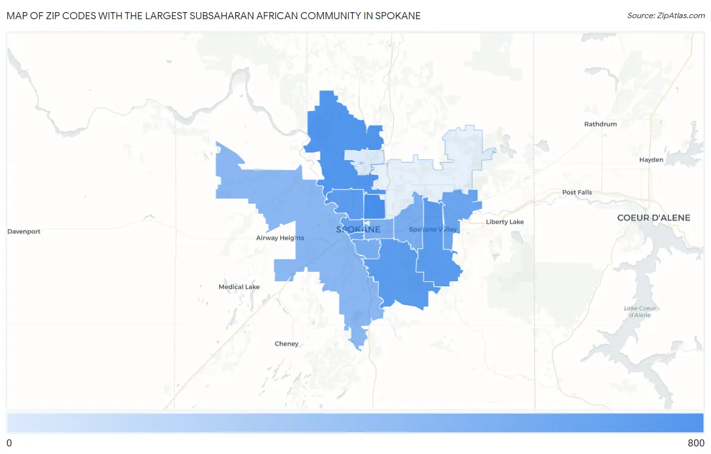 Zip Codes with the Largest Subsaharan African Community in Spokane Map