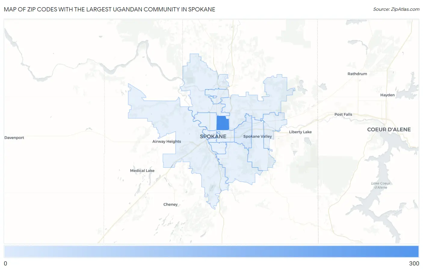 Zip Codes with the Largest Ugandan Community in Spokane Map