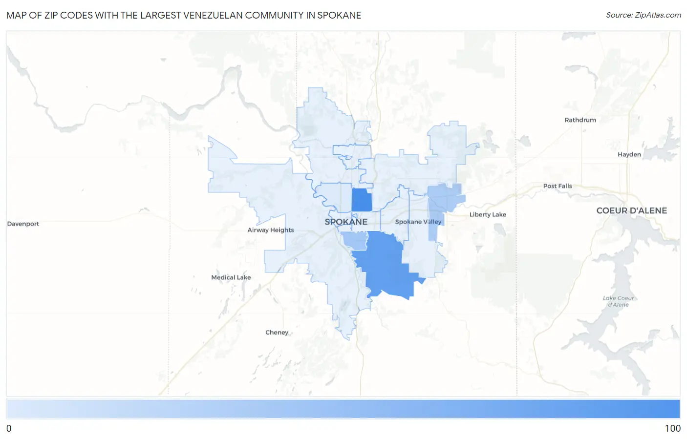 Zip Codes with the Largest Venezuelan Community in Spokane Map