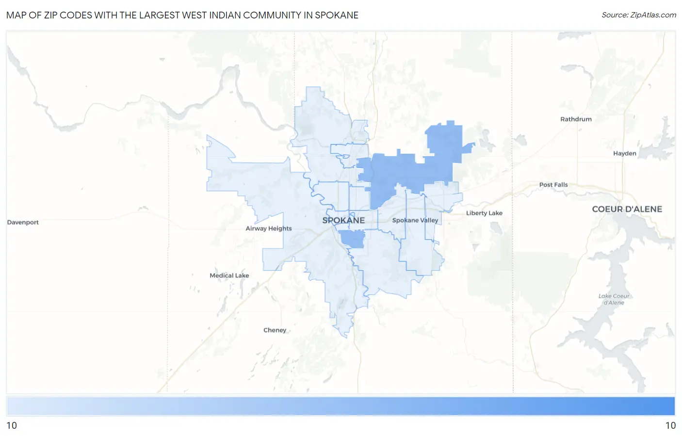 Zip Codes with the Largest West Indian Community in Spokane Map