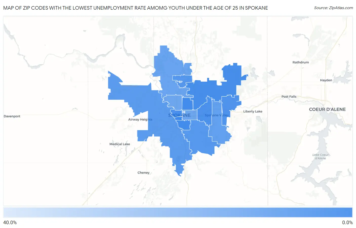 Zip Codes with the Lowest Unemployment Rate Amomg Youth Under the Age of 25 in Spokane Map