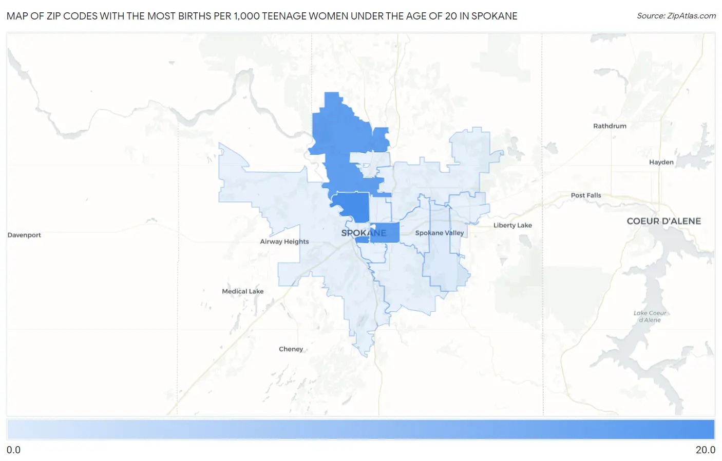 Zip Codes with the Most Births per 1,000 Teenage Women Under the Age of 20 in Spokane Map