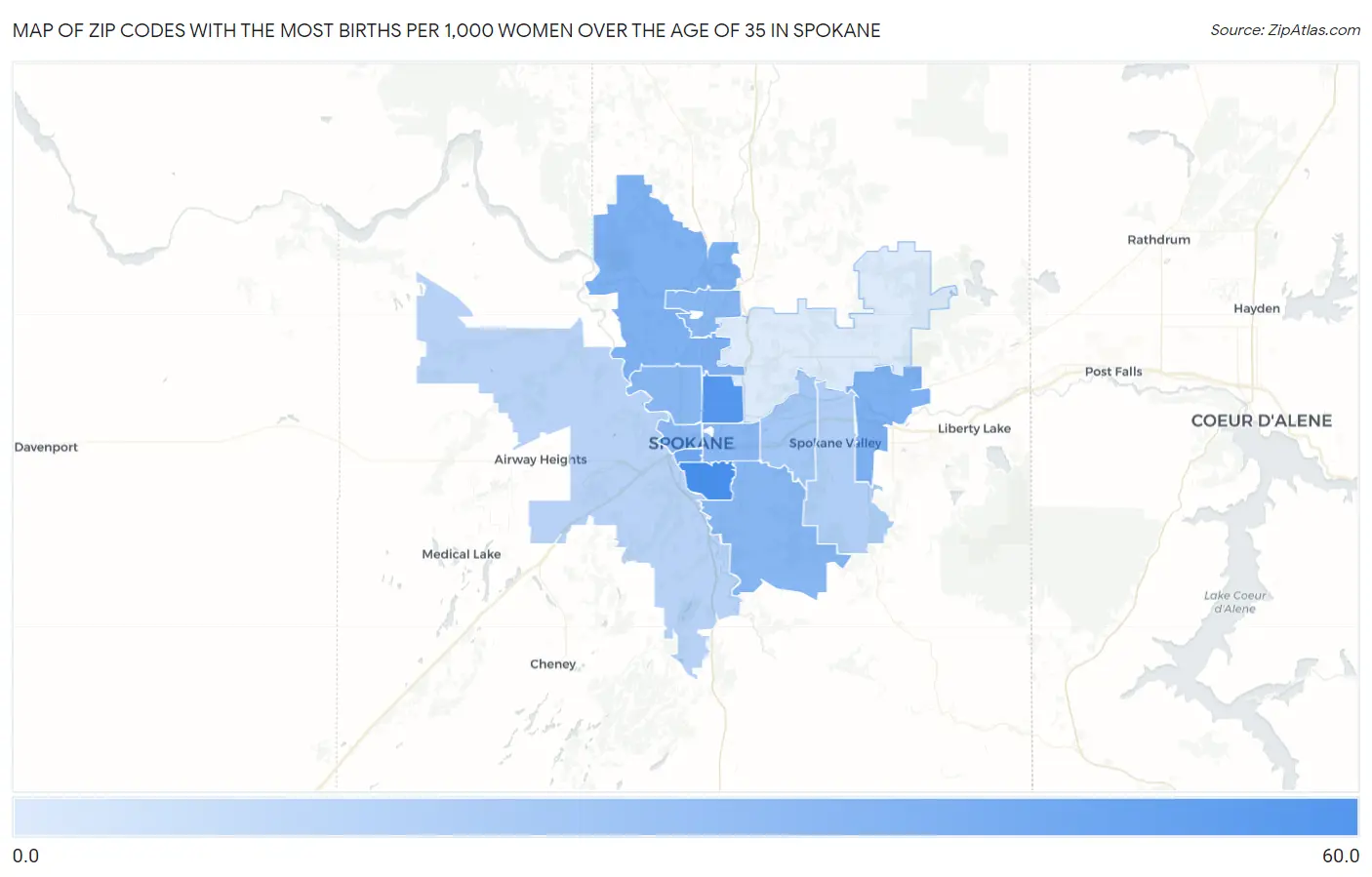 Zip Codes with the Most Births per 1,000 Women Over the Age of 35 in Spokane Map