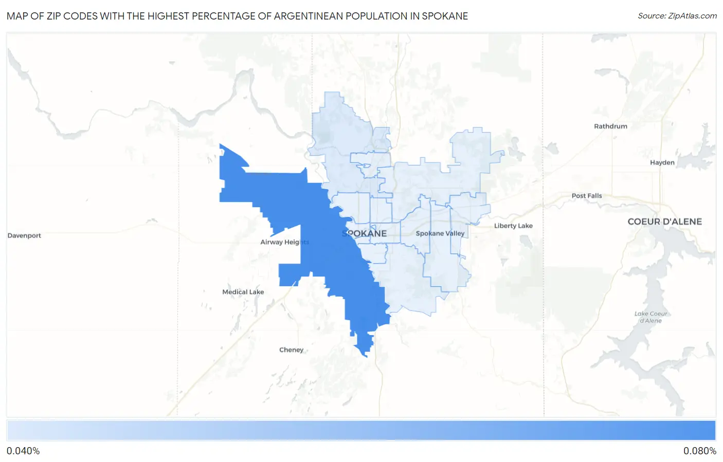 Zip Codes with the Highest Percentage of Argentinean Population in Spokane Map