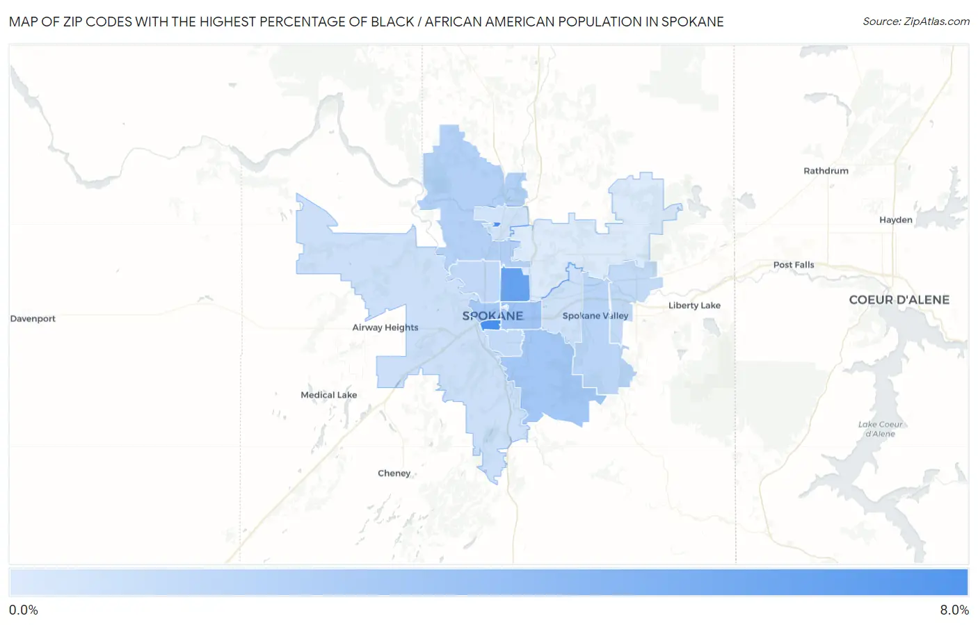 Zip Codes with the Highest Percentage of Black / African American Population in Spokane Map