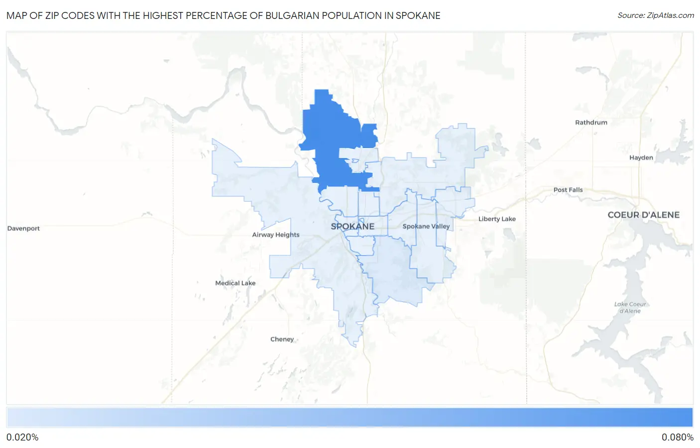 Zip Codes with the Highest Percentage of Bulgarian Population in Spokane Map