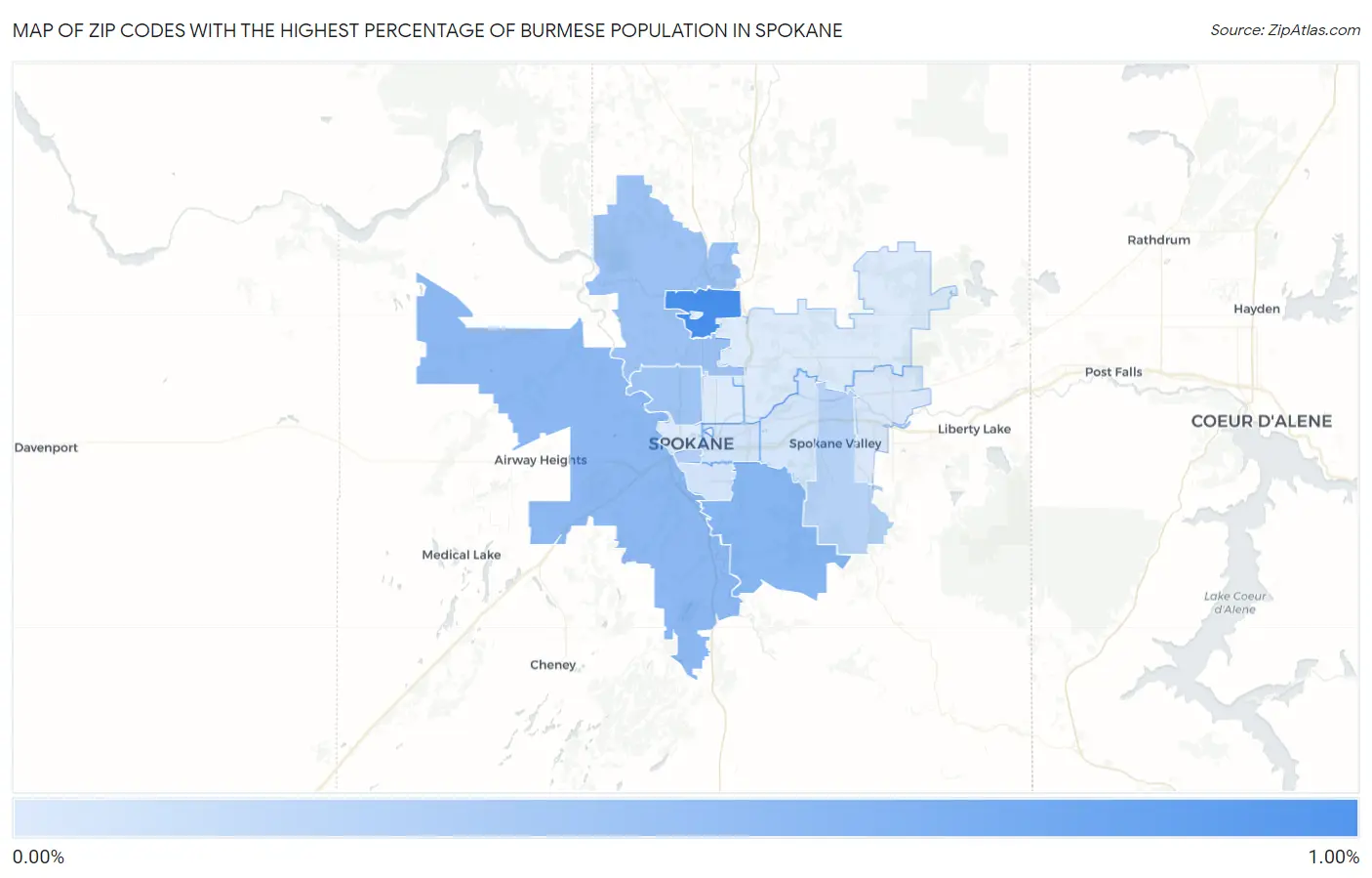 Zip Codes with the Highest Percentage of Burmese Population in Spokane Map
