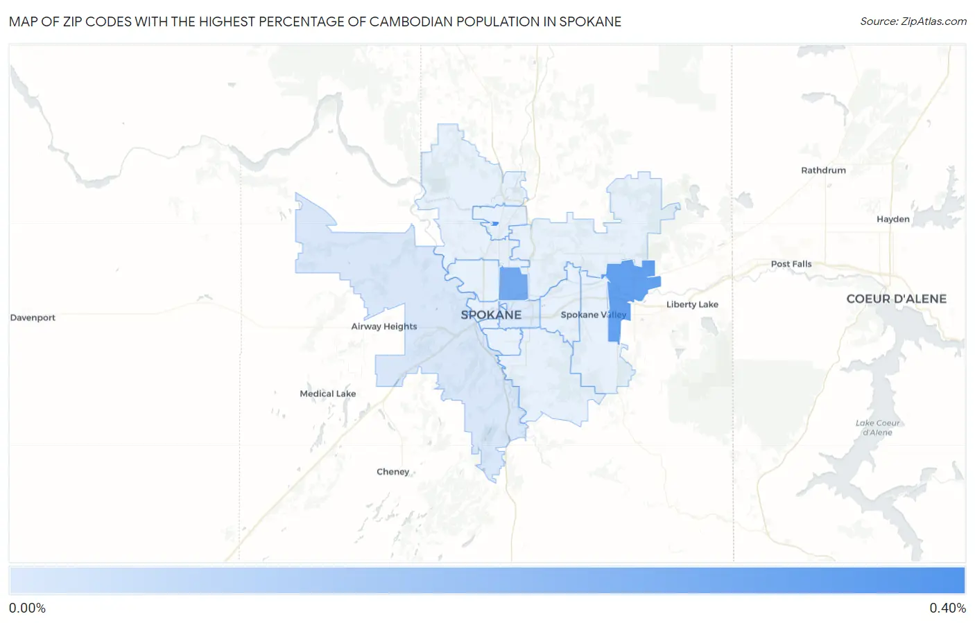 Zip Codes with the Highest Percentage of Cambodian Population in Spokane Map
