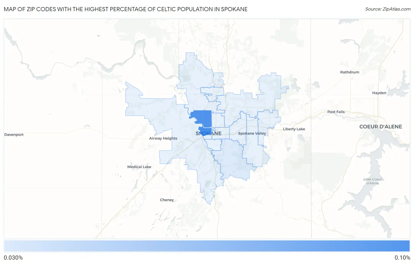 Zip Codes with the Highest Percentage of Celtic Population in Spokane Map