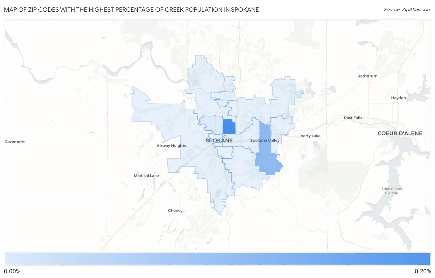 Zip Codes with the Highest Percentage of Creek Population in Spokane Map