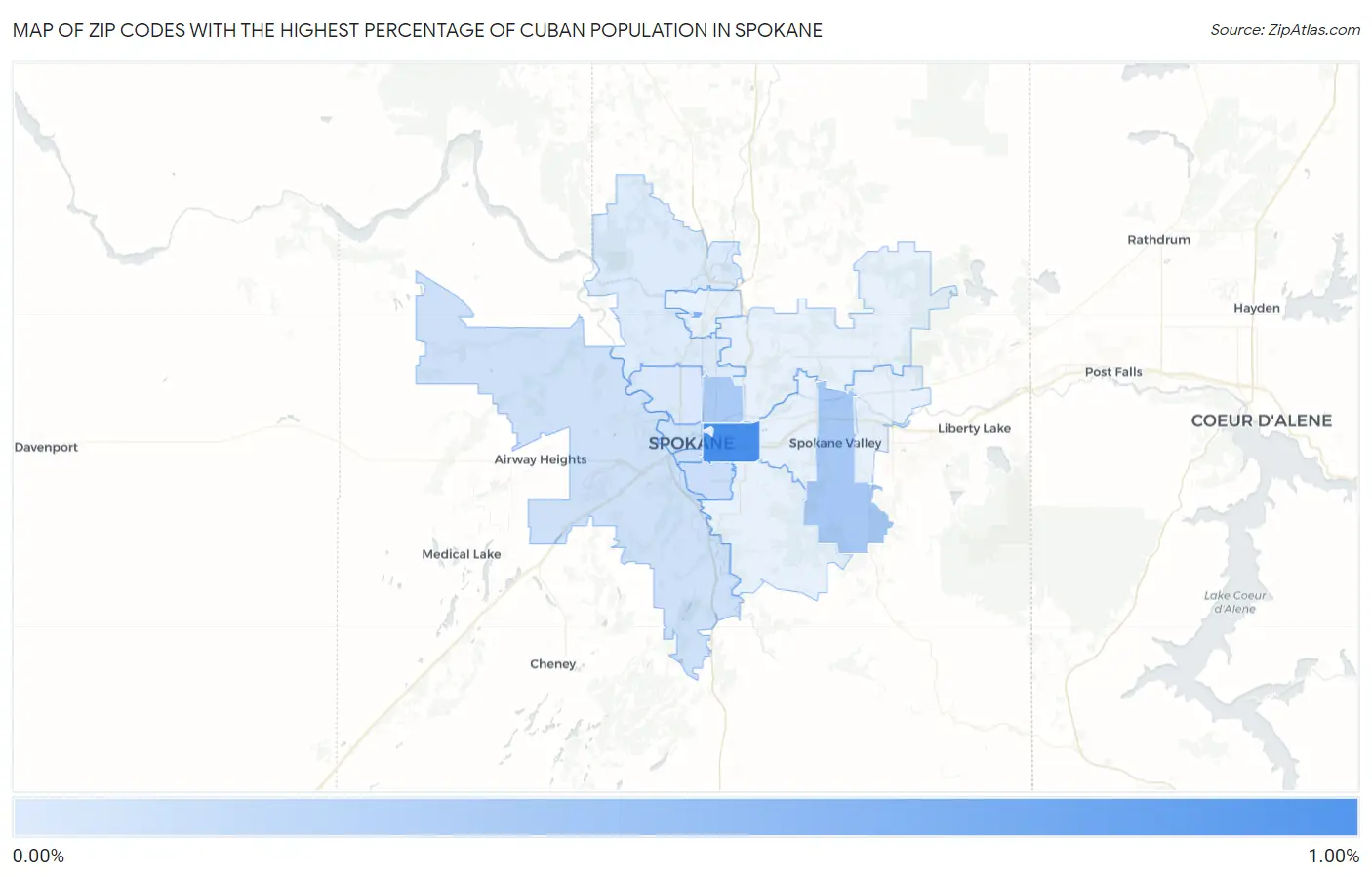 Zip Codes with the Highest Percentage of Cuban Population in Spokane Map