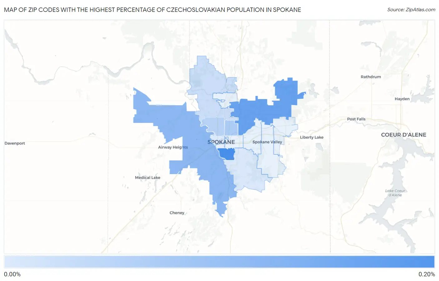 Zip Codes with the Highest Percentage of Czechoslovakian Population in Spokane Map