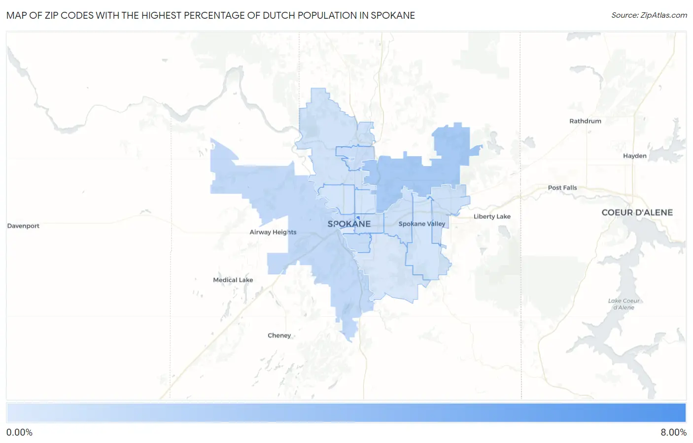 Zip Codes with the Highest Percentage of Dutch Population in Spokane Map