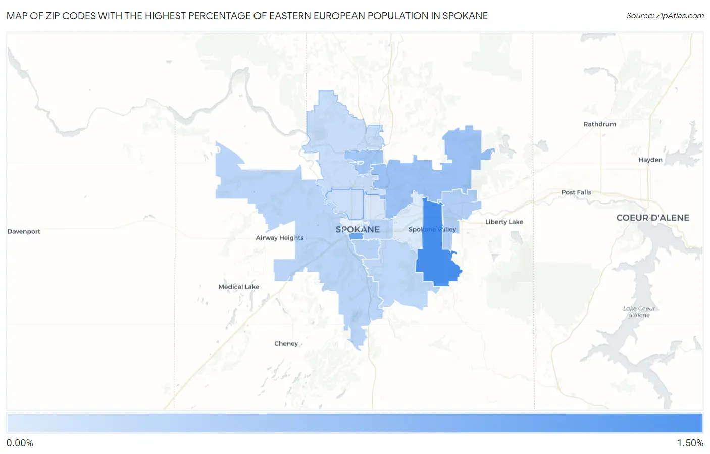 Zip Codes with the Highest Percentage of Eastern European Population in Spokane Map