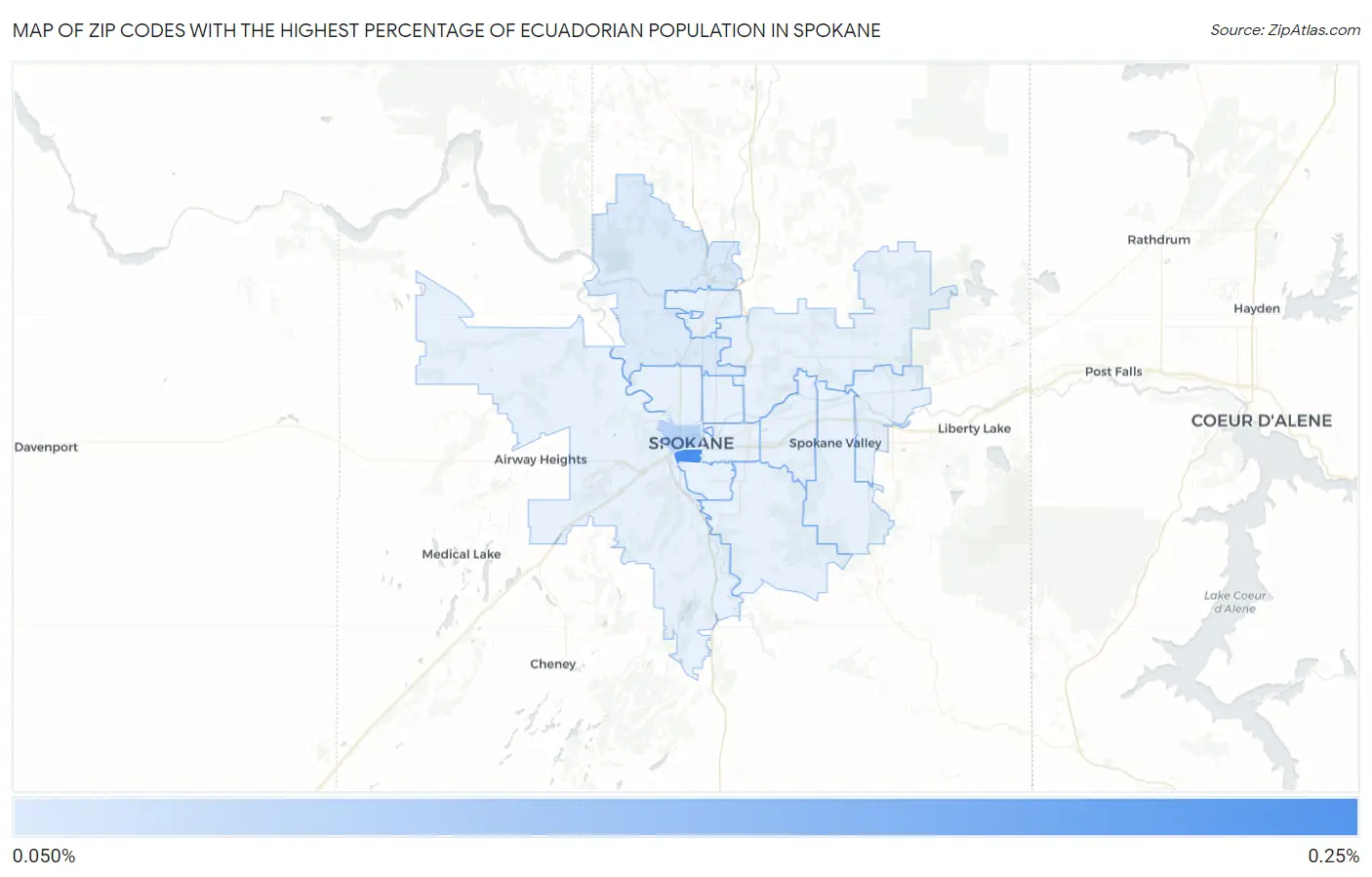 Zip Codes with the Highest Percentage of Ecuadorian Population in Spokane Map