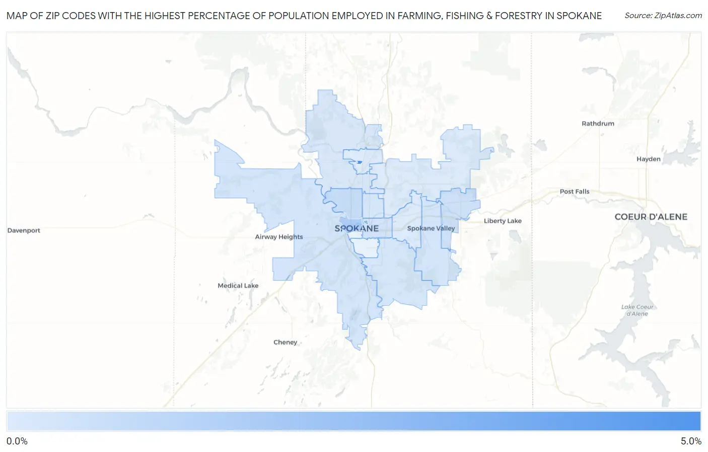 Zip Codes with the Highest Percentage of Population Employed in Farming, Fishing & Forestry in Spokane Map