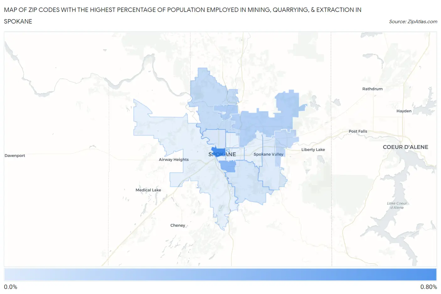 Zip Codes with the Highest Percentage of Population Employed in Mining, Quarrying, & Extraction in Spokane Map
