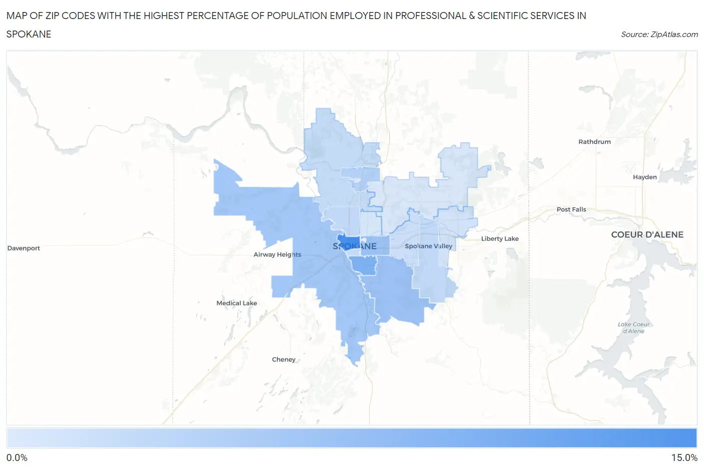 Zip Codes with the Highest Percentage of Population Employed in Professional & Scientific Services in Spokane Map