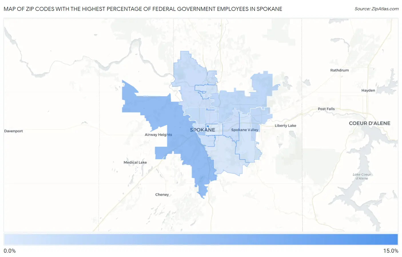 Zip Codes with the Highest Percentage of Federal Government Employees in Spokane Map
