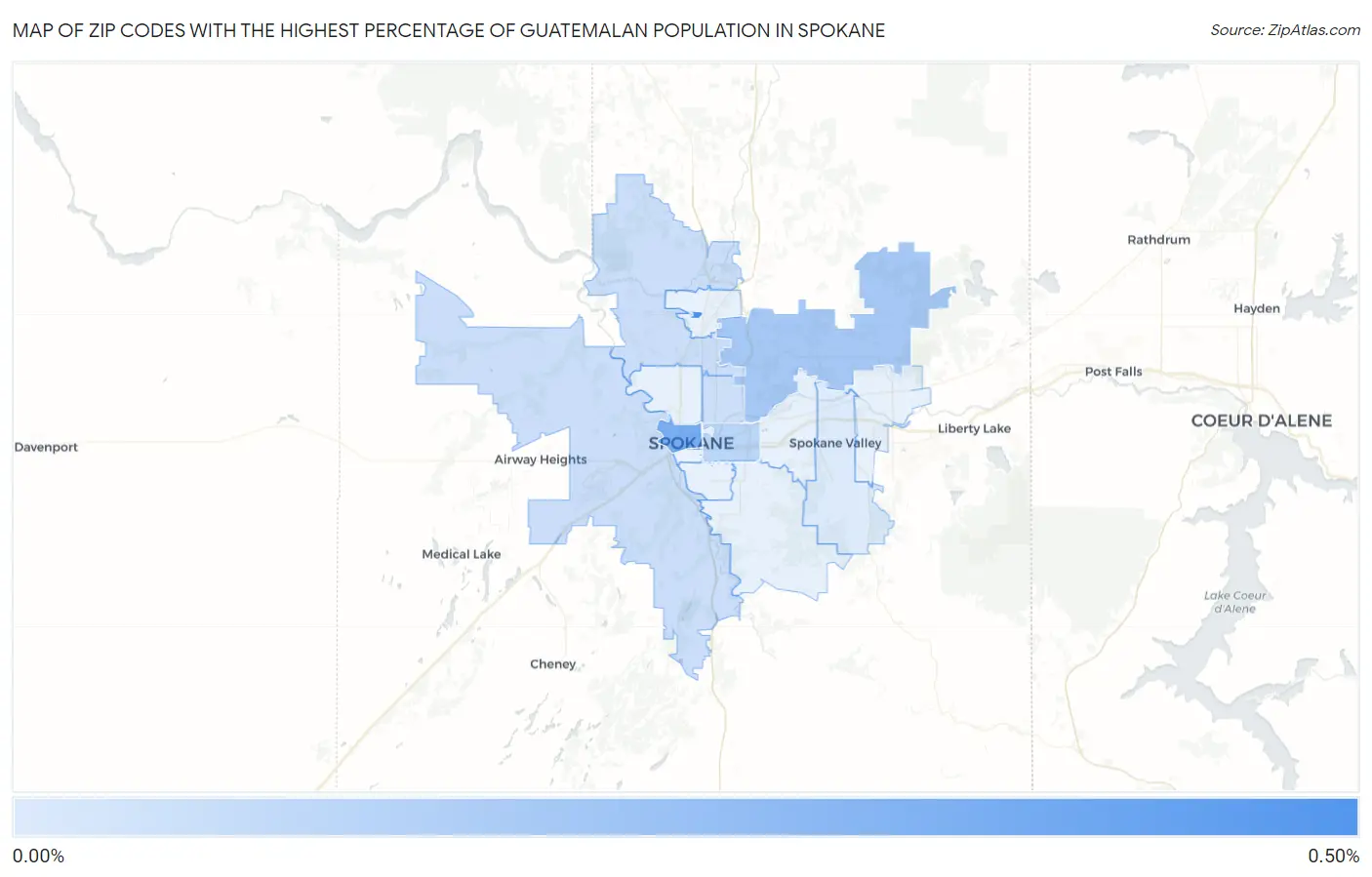 Zip Codes with the Highest Percentage of Guatemalan Population in Spokane Map