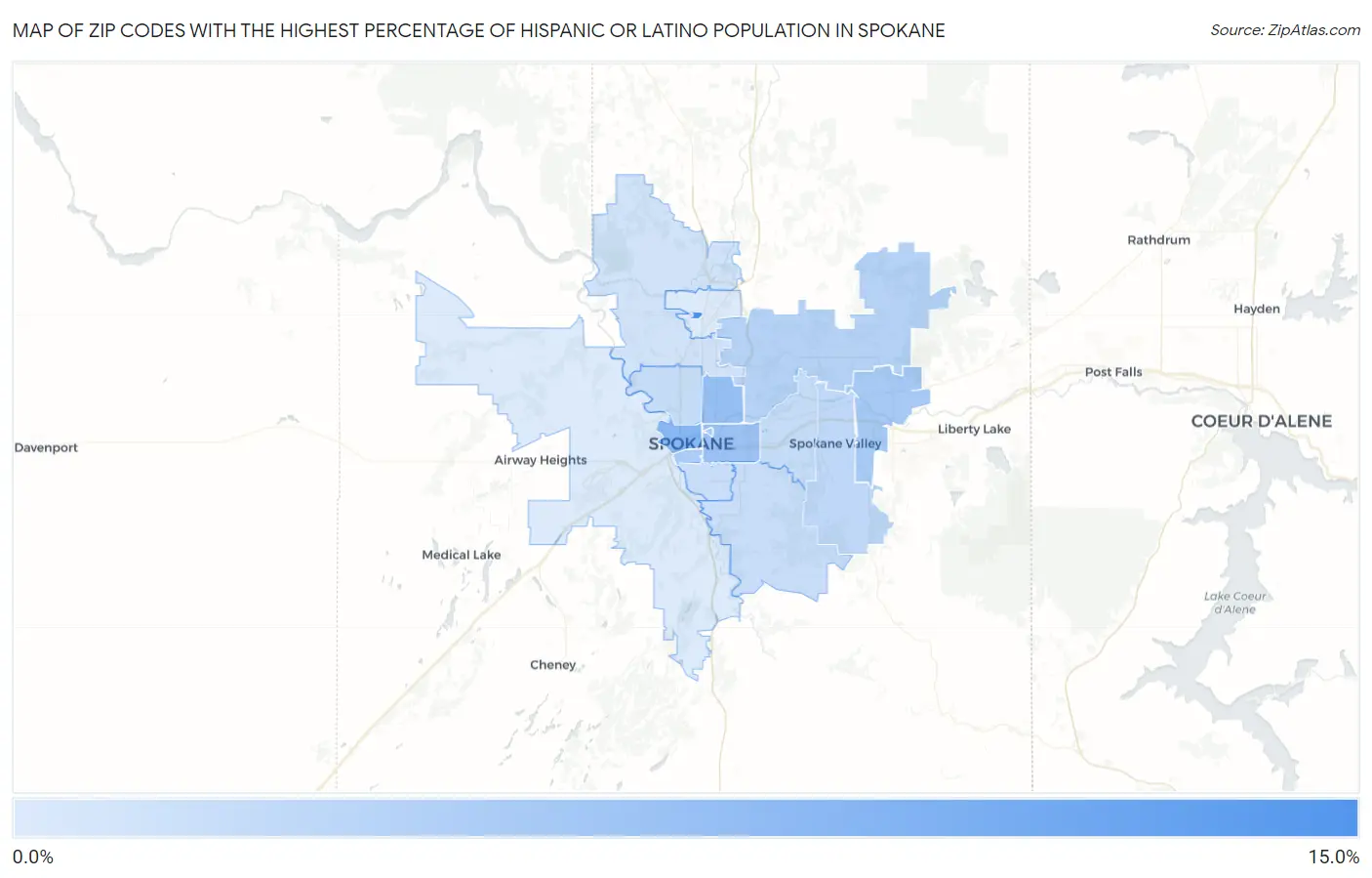 Zip Codes with the Highest Percentage of Hispanic or Latino Population in Spokane Map