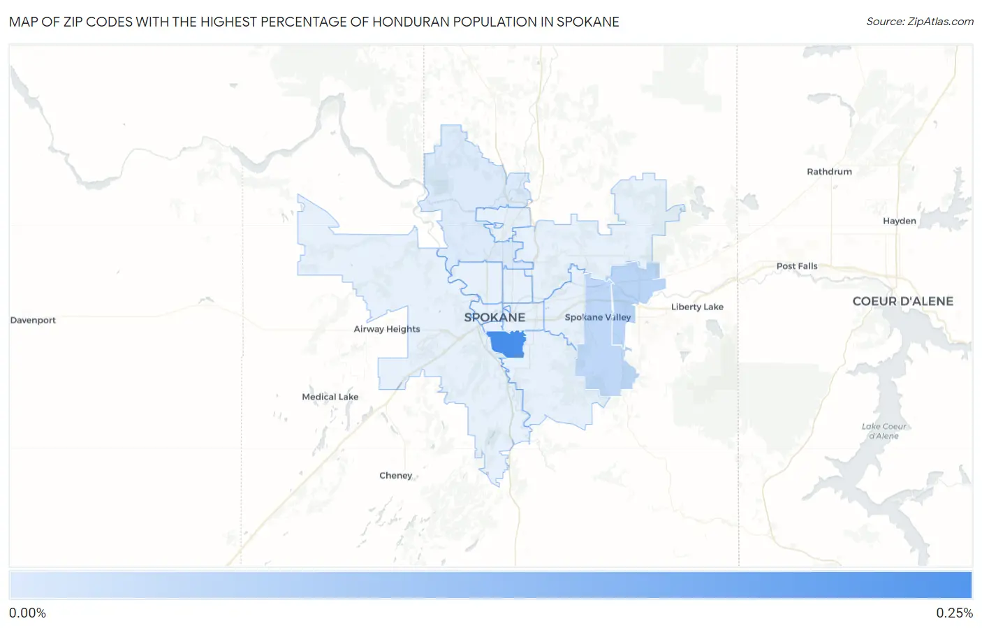 Zip Codes with the Highest Percentage of Honduran Population in Spokane Map