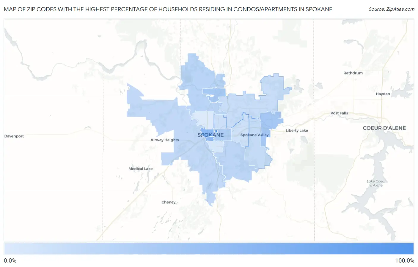 Zip Codes with the Highest Percentage of Households Residing in Condos/Apartments in Spokane Map