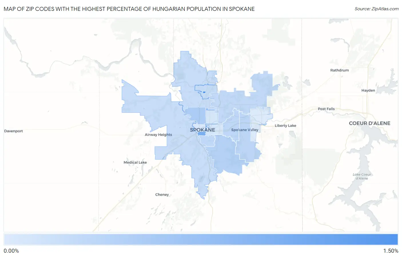 Zip Codes with the Highest Percentage of Hungarian Population in Spokane Map