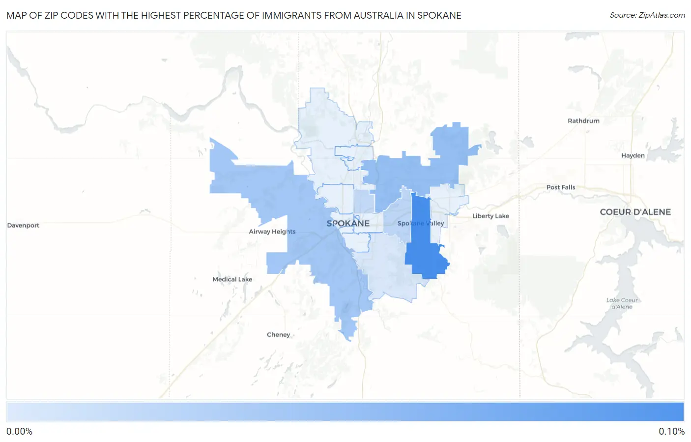 Zip Codes with the Highest Percentage of Immigrants from Australia in Spokane Map
