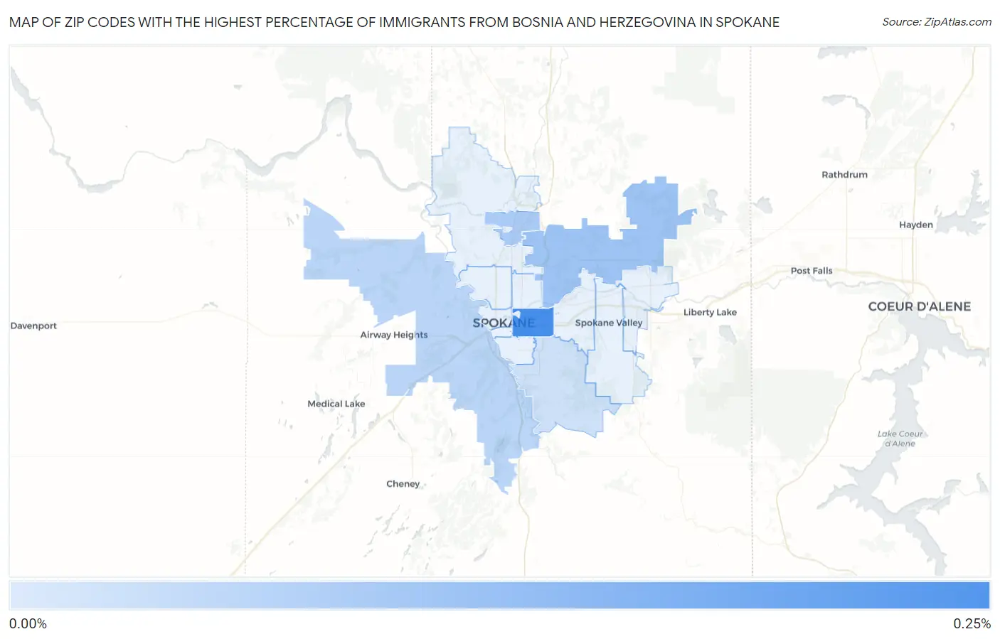 Zip Codes with the Highest Percentage of Immigrants from Bosnia and Herzegovina in Spokane Map