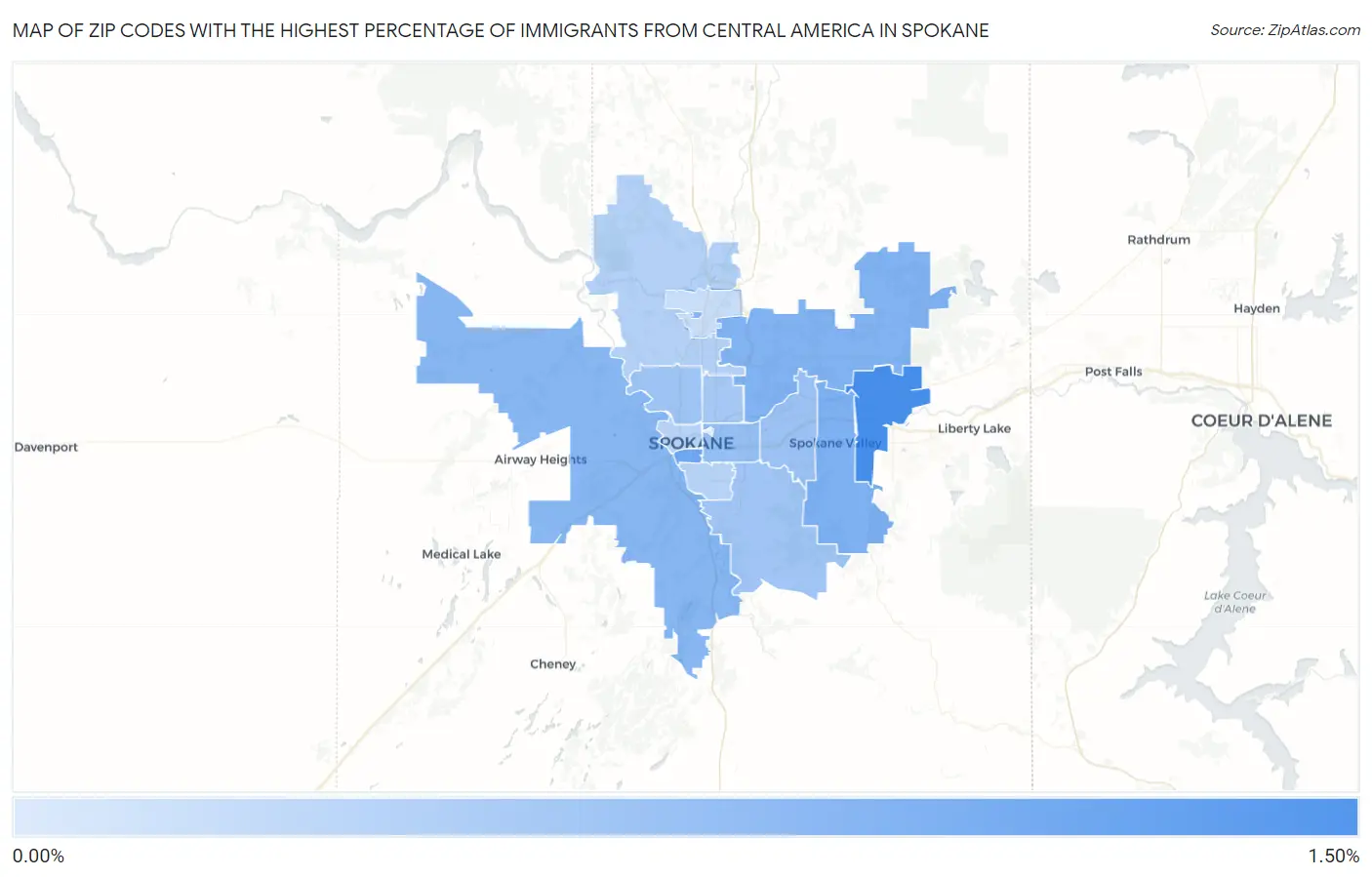 Zip Codes with the Highest Percentage of Immigrants from Central America in Spokane Map