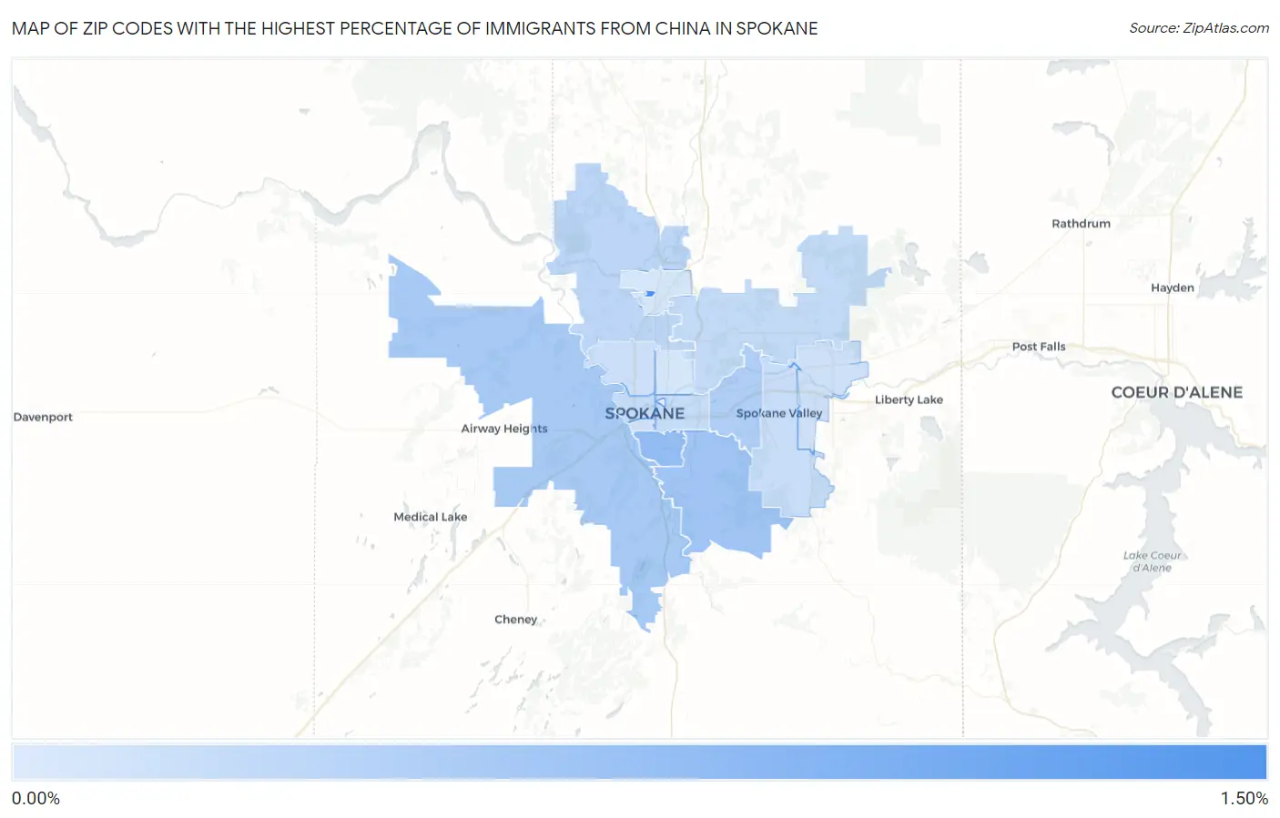 Zip Codes with the Highest Percentage of Immigrants from China in Spokane Map