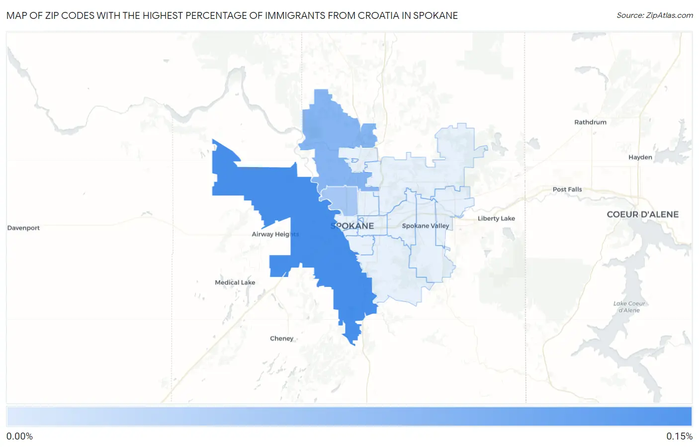 Zip Codes with the Highest Percentage of Immigrants from Croatia in Spokane Map
