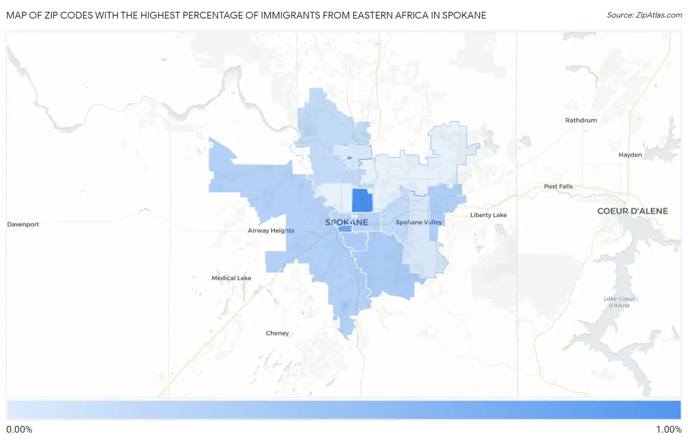 Zip Codes with the Highest Percentage of Immigrants from Eastern Africa in Spokane Map