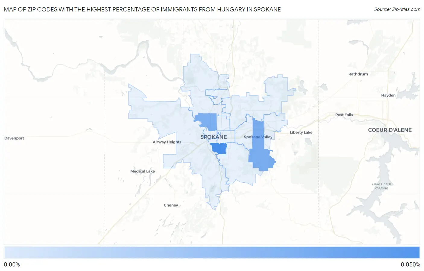 Zip Codes with the Highest Percentage of Immigrants from Hungary in Spokane Map