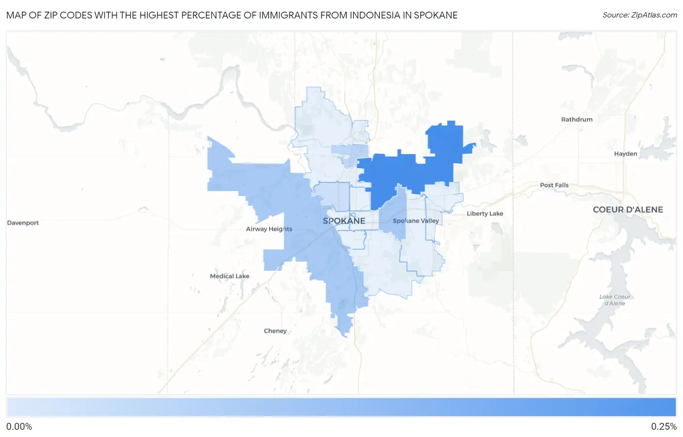 Zip Codes with the Highest Percentage of Immigrants from Indonesia in Spokane Map