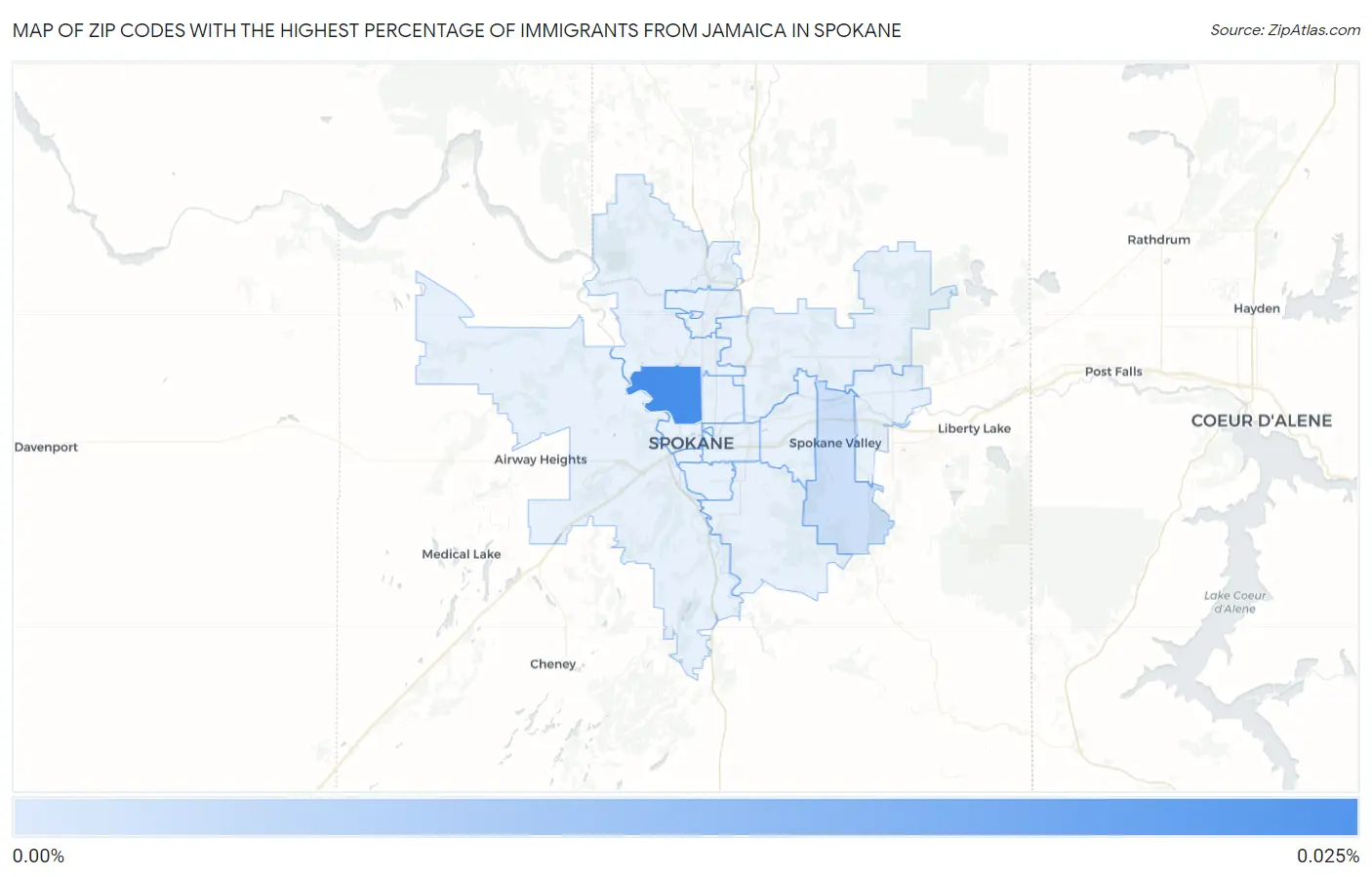 Zip Codes with the Highest Percentage of Immigrants from Jamaica in Spokane Map