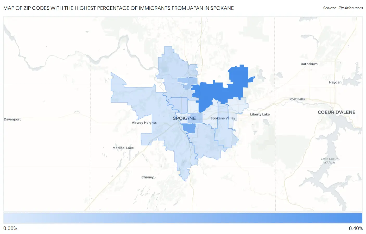 Zip Codes with the Highest Percentage of Immigrants from Japan in Spokane Map