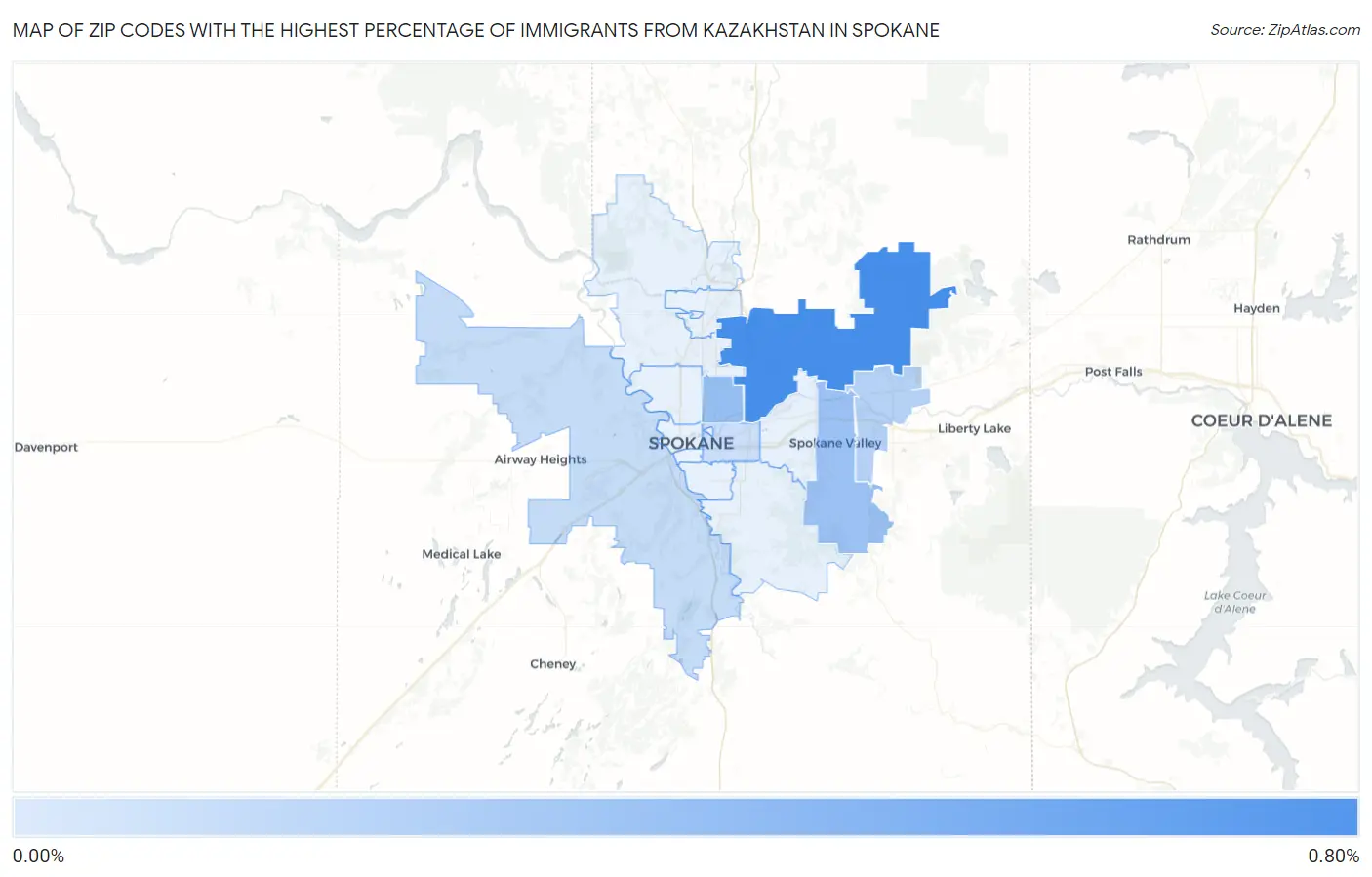 Zip Codes with the Highest Percentage of Immigrants from Kazakhstan in Spokane Map