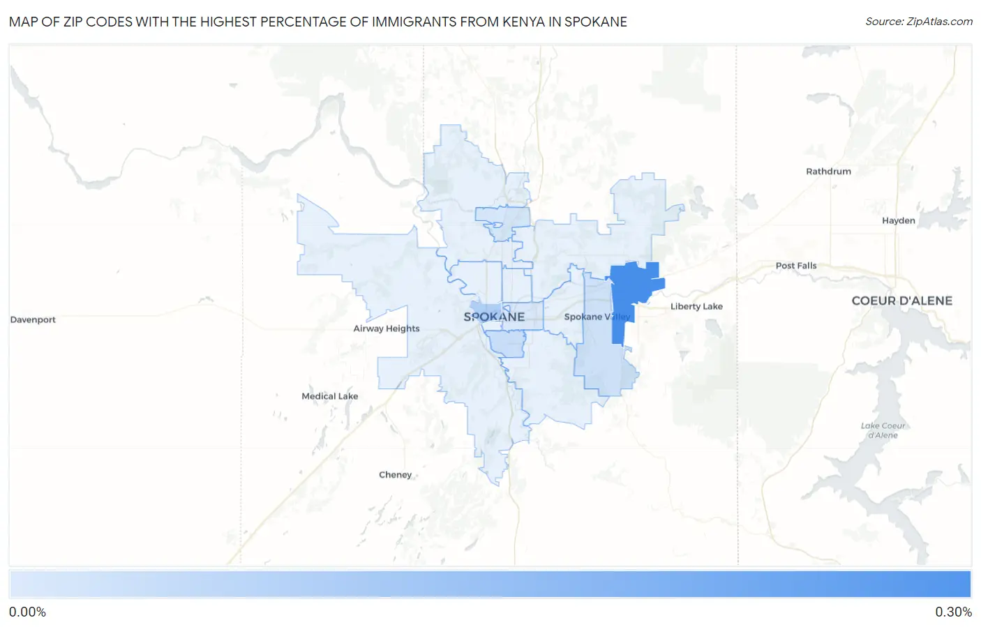 Zip Codes with the Highest Percentage of Immigrants from Kenya in Spokane Map