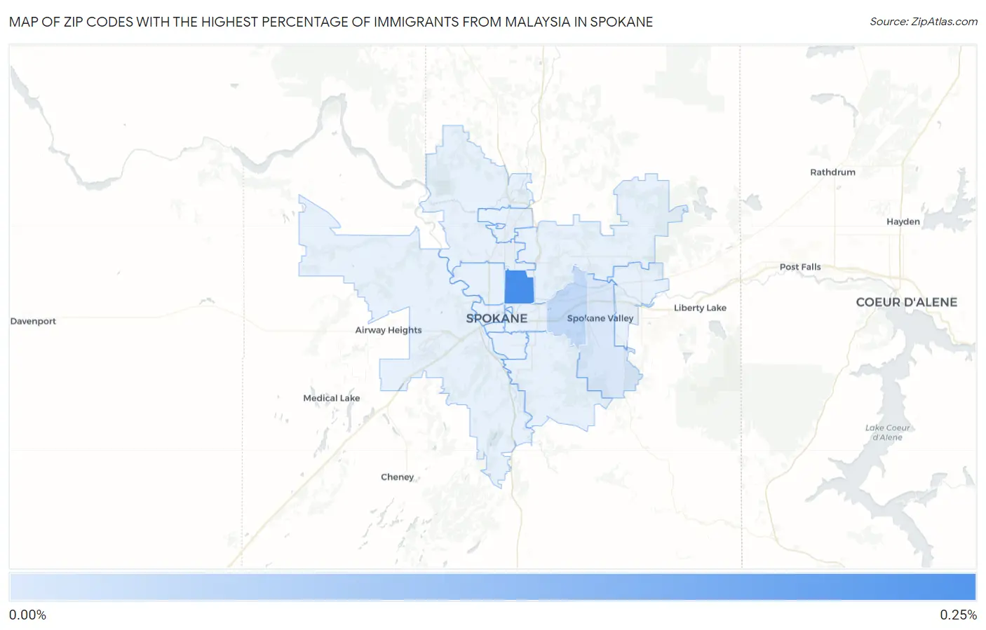 Zip Codes with the Highest Percentage of Immigrants from Malaysia in Spokane Map