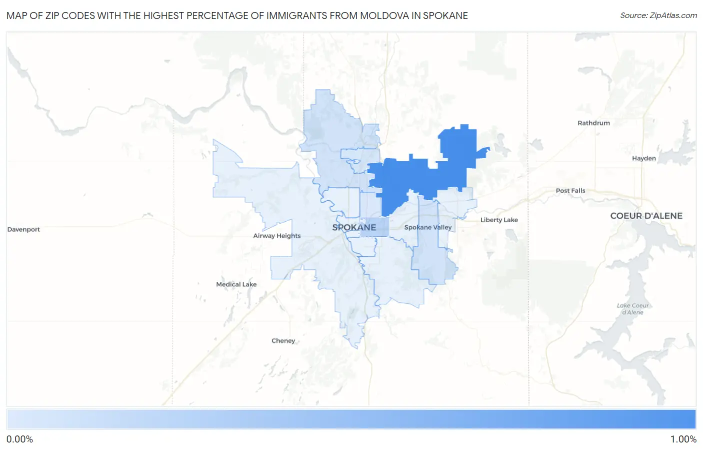 Zip Codes with the Highest Percentage of Immigrants from Moldova in Spokane Map