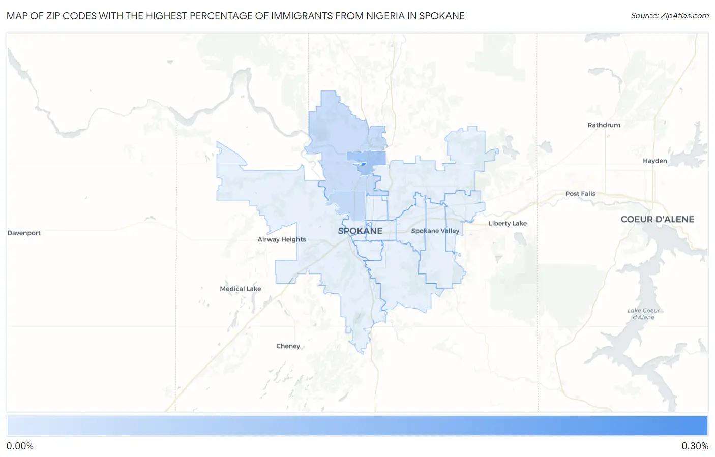 Zip Codes with the Highest Percentage of Immigrants from Nigeria in Spokane Map
