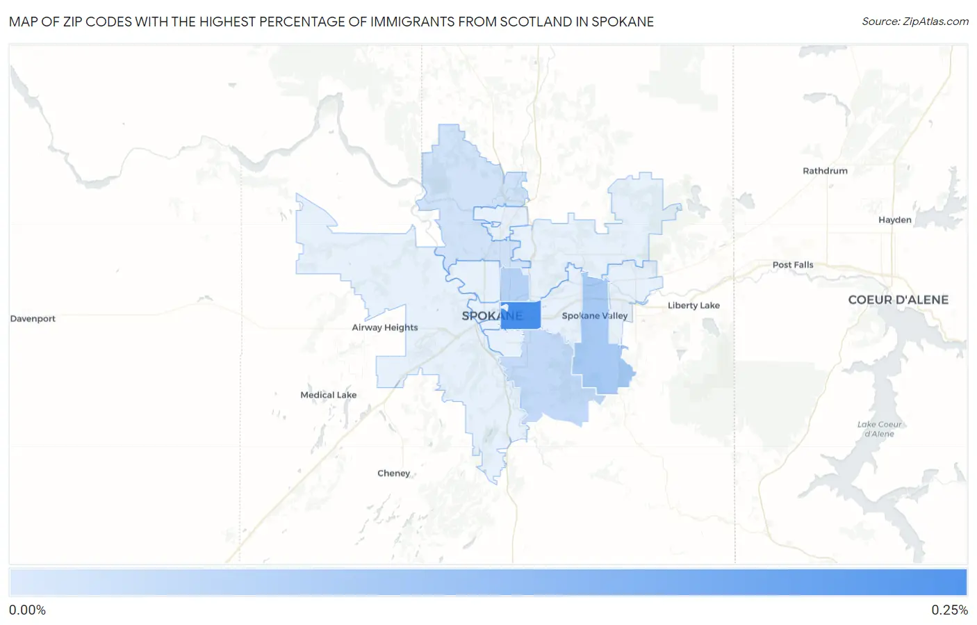 Zip Codes with the Highest Percentage of Immigrants from Scotland in Spokane Map