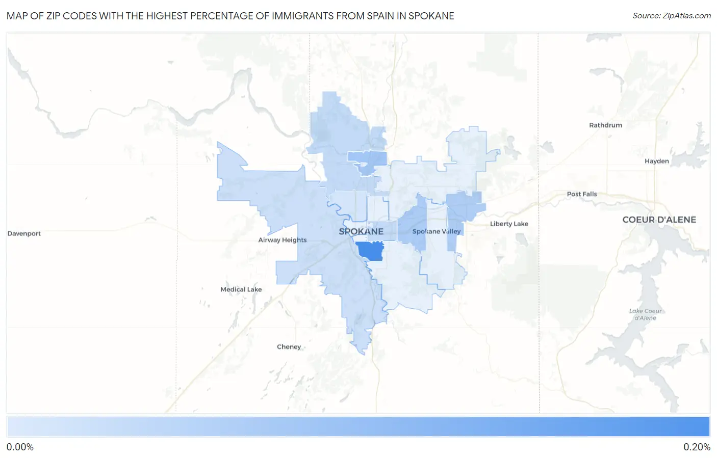 Zip Codes with the Highest Percentage of Immigrants from Spain in Spokane Map