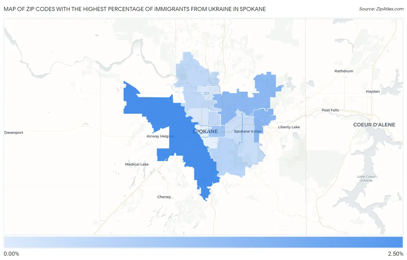Zip Codes with the Highest Percentage of Immigrants from Ukraine in Spokane Map