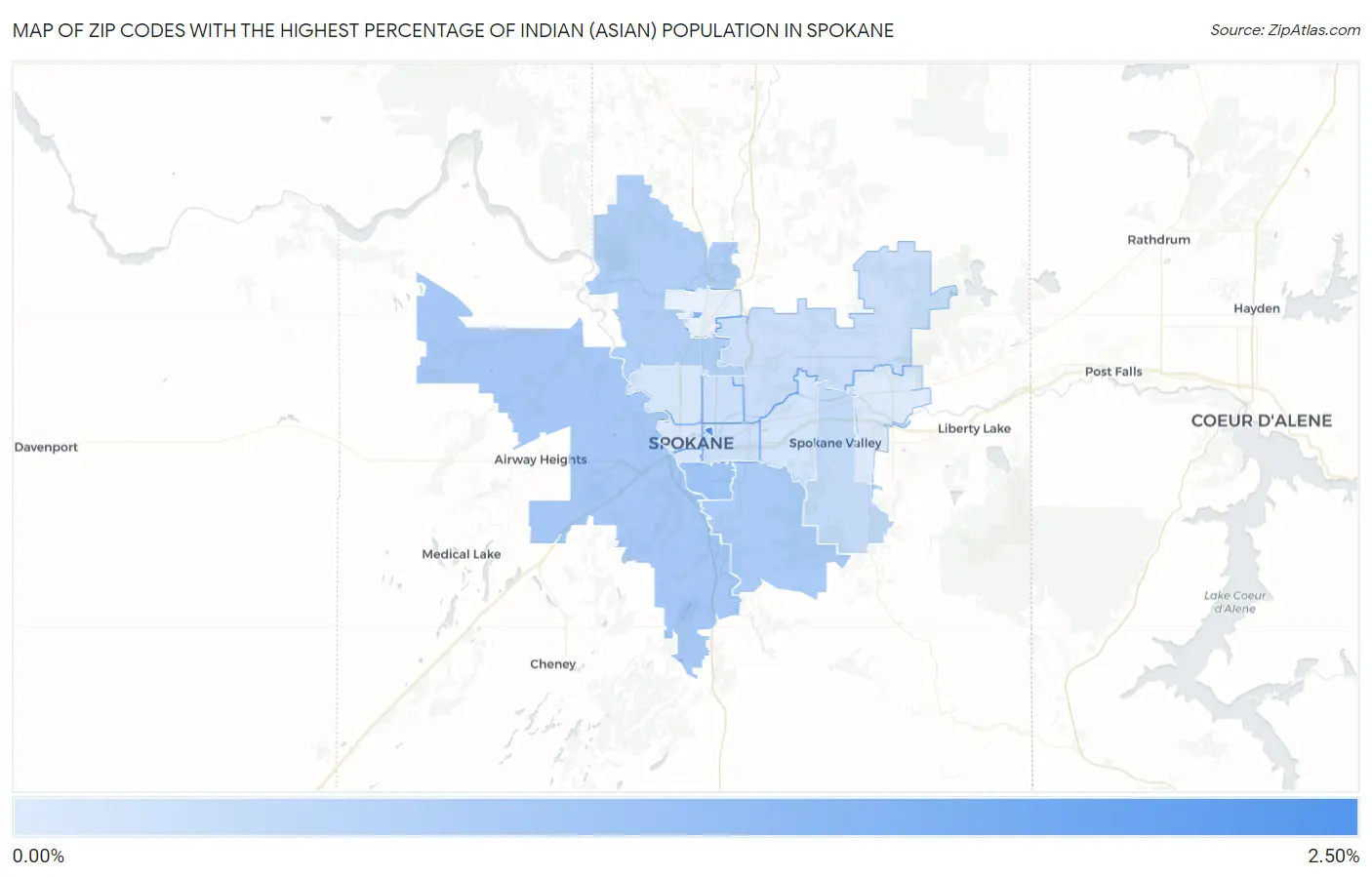 Zip Codes with the Highest Percentage of Indian (Asian) Population in Spokane Map