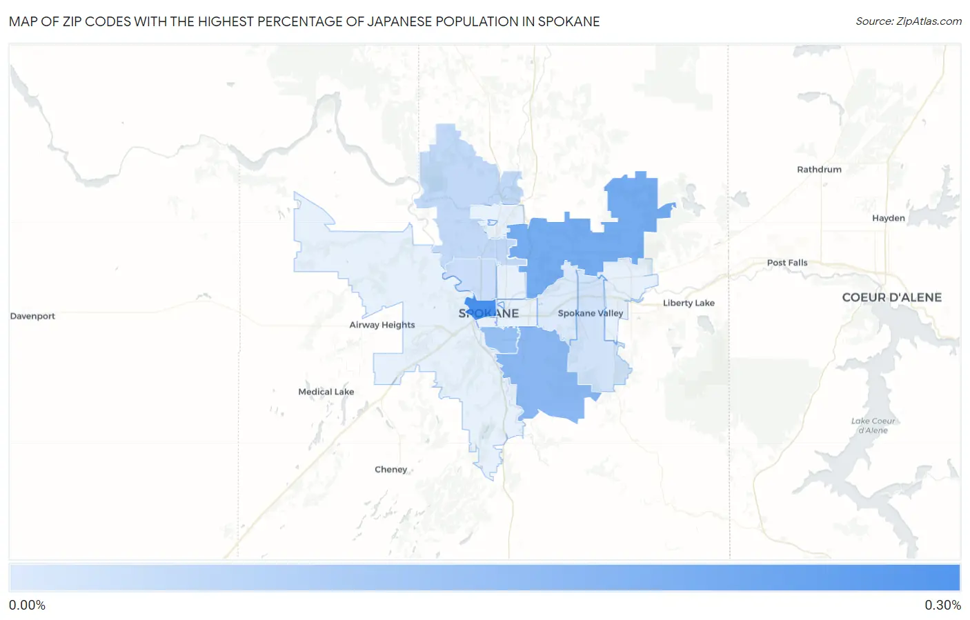 Zip Codes with the Highest Percentage of Japanese Population in Spokane Map