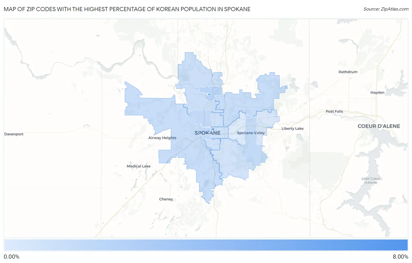 Zip Codes with the Highest Percentage of Korean Population in Spokane Map