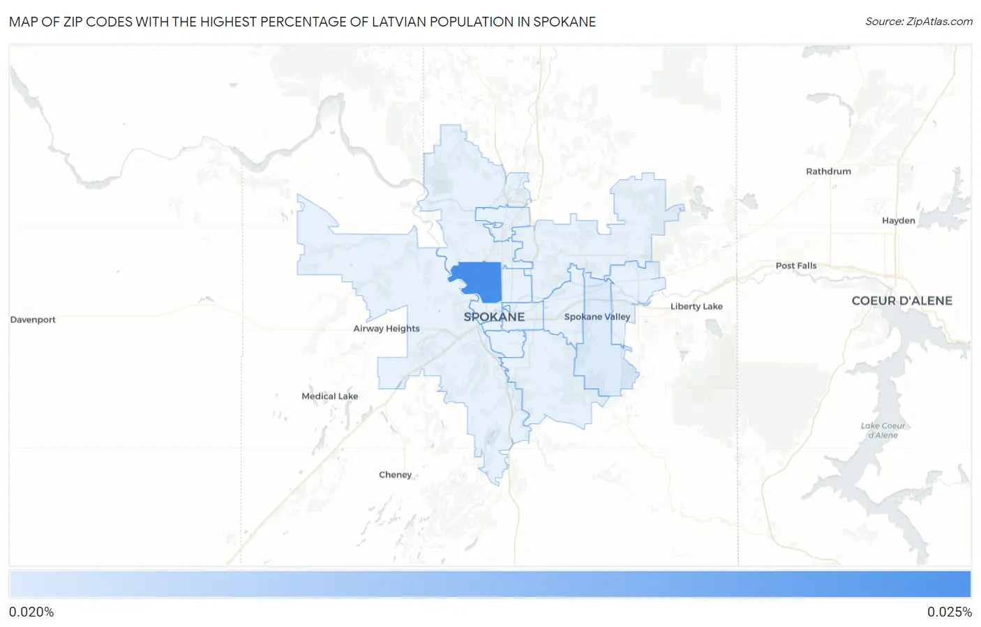 Zip Codes with the Highest Percentage of Latvian Population in Spokane Map